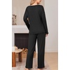 Ekouaer Womens Pajama Set Ribbed Knit PJs Comfy Long Sleeve Top and Pants(Black)
