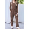 Ekouaer Womens Pajama Set Ribbed Knit PJs Comfy Long Sleeve Top and Pants(Brown)