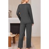 Ekouaer Womens Pajama Set Ribbed Knit PJs Comfy Long Sleeve Top and Pants(Dark Grey)