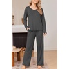 Ekouaer Womens Pajama Set Ribbed Knit PJs Comfy Long Sleeve Top and Pants(Dark Grey)