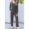 Ekouaer Womens Pajama Set Ribbed Knit PJs Comfy Long Sleeve Top and Pants(Dark Grey)