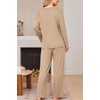 Ekouaer Womens Pajama Set Ribbed Knit PJs Comfy Long Sleeve Top and Pants(Khaki)