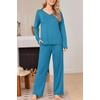 Ekouaer Womens Pajama Set Ribbed Knit PJs Comfy Long Sleeve Top and Pants(Lake Blue)