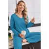 Ekouaer Womens Pajama Set Ribbed Knit PJs Comfy Long Sleeve Top and Pants(Lake Blue)