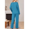 Ekouaer Womens Pajama Set Ribbed Knit PJs Comfy Long Sleeve Top and Pants(Lake Blue)
