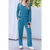 Ekouaer Womens Pajama Set Ribbed Knit PJs Comfy Long Sleeve Top and Pants(Lake Blue)