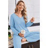 Ekouaer Womens Pajama Set Ribbed Knit PJs Comfy Long Sleeve Top and Pants(Light Blue)