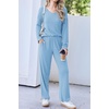 Ekouaer Womens Pajama Set Ribbed Knit PJs Comfy Long Sleeve Top and Pants(Light Blue)