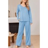 Ekouaer Womens Pajama Set Ribbed Knit PJs Comfy Long Sleeve Top and Pants(Light Blue)