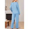 Ekouaer Womens Pajama Set Ribbed Knit PJs Comfy Long Sleeve Top and Pants(Light Blue)