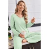 Ekouaer Womens Pajama Set Ribbed Knit PJs Comfy Long Sleeve Top and Pants(Light Green)