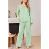 Ekouaer Womens Pajama Set Ribbed Knit PJs Comfy Long Sleeve Top and Pants(Light Green)