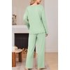 Ekouaer Womens Pajama Set Ribbed Knit PJs Comfy Long Sleeve Top and Pants(Light Green)