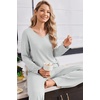 Ekouaer Womens Pajama Set Ribbed Knit PJs Comfy Long Sleeve Top and Pants(Light Grey)