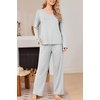 Ekouaer Womens Pajama Set Ribbed Knit PJs Comfy Long Sleeve Top and Pants(Light Grey)
