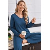 Ekouaer Womens Pajama Set Ribbed Knit PJs Comfy Long Sleeve Top and Pants(Navy Blue)