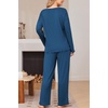 Ekouaer Womens Pajama Set Ribbed Knit PJs Comfy Long Sleeve Top and Pants(Navy Blue)