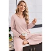 Ekouaer Womens Pajama Set Ribbed Knit PJs Comfy Long Sleeve Top and Pants(Pink)