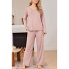 Ekouaer Womens Pajama Set Ribbed Knit PJs Comfy Long Sleeve Top and Pants(Pink)