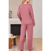 Ekouaer Womens Pajama Set Ribbed Knit PJs Comfy Long Sleeve Top and Pants(Red Purple)