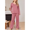Ekouaer Womens Pajama Set Ribbed Knit PJs Comfy Long Sleeve Top and Pants(Red Purple)