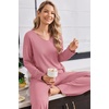 Ekouaer Womens Pajama Set Ribbed Knit PJs Comfy Long Sleeve Top and Pants(Red Purple)