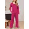 Ekouaer Womens Pajama Set Ribbed Knit PJs Comfy Long Sleeve Top and Pants(Rose Red)
