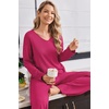 Ekouaer Womens Pajama Set Ribbed Knit PJs Comfy Long Sleeve Top and Pants(Rose Red)