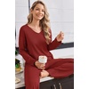 Ekouaer Womens Pajama Set Ribbed Knit PJs Comfy Long Sleeve Top and Pants(Wine Red)