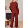 Ekouaer Womens Pajama Set Ribbed Knit PJs Comfy Long Sleeve Top and Pants(Wine Red)