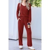 Ekouaer Womens Pajama Set Ribbed Knit PJs Comfy Long Sleeve Top and Pants(Wine Red)