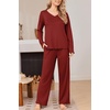 Ekouaer Womens Pajama Set Ribbed Knit PJs Comfy Long Sleeve Top and Pants(Wine Red)
