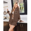 Ekouaer Womens Pajamas Long Sleeve and Shorts Cute Ruffle Pjs Lounge Set | Button Down Notch Collar Sleepwear,Comfy Soft Loungewear,for Bridal Bridesmaid,Gift,Daily,XS-XXL(Brown)