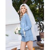 Ekouaer Womens Pajamas Long Sleeve and Shorts Cute Ruffle Pjs Lounge Set | Button Down Notch Collar Sleepwear,Comfy Soft Loungewear,for Bridal Bridesmaid,Gift,Daily,XS-XXL(Light Blue)