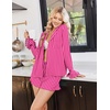 Ekouaer Womens Pajamas Long Sleeve and Shorts Cute Ruffle Pjs Lounge Set | Button Down Notch Collar Sleepwear,Comfy Soft Loungewear,for Bridal Bridesmaid,Gift,Daily,XS-XXL(Strpie Rose)