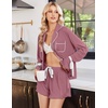 Ekouaer Womens Pajamas Long Sleeve and Shorts Cute Ruffle Pjs Lounge Set | Button Down Notch Collar Sleepwear,Comfy Soft Loungewear,for Bridal Bridesmaid,Gift,Daily,XS-XXL(Dusty Pink)