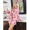 Ekouaer Womens Pajamas Long Sleeve and Shorts Cute Ruffle Pjs Lounge Set | Button Down Notch Collar Sleepwear,Comfy Soft Loungewear,for Bridal Bridesmaid,Gift,Daily,XS-XXL(Pink Bow)