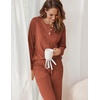 Ekouaer Womens Pajamas Set Knit Pjs Long Sleeve Lounge Set Soft Loungewear | Jogger Pants,Casual Lounge Sets,Comfy Pjs Long Sleeve Knit Ribbed Fall Winter Sleepwear with Pockets(Caramel)