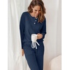 Ekouaer Womens Pajamas Set Knit Pjs Long Sleeve Lounge Set Soft Loungewear | Jogger Pants,Casual Lounge Sets,Comfy Pjs Long Sleeve Knit Ribbed Fall Winter Sleepwear with Pockets(Navy Blue)