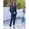 Ekouaer Womens Pajamas Set Knit Pjs Long Sleeve Lounge Set Soft Loungewear | Jogger Pants,Casual Lounge Sets,Comfy Pjs Long Sleeve Knit Ribbed Fall Winter Sleepwear with Pockets(Navy Blue)