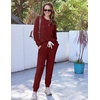 Ekouaer Womens Pajamas Set Knit Pjs Long Sleeve Lounge Set Soft Loungewear | Jogger Pants,Casual Lounge Sets,Comfy Pjs Long Sleeve Knit Ribbed Fall Winter Sleepwear with Pockets(Wine Red)