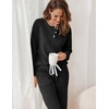 Ekouaer Womens Pajamas Set Knit Pjs Long Sleeve Lounge Set Soft Loungewear | Jogger Pants,Casual Lounge Sets,Comfy Pjs Long Sleeve Knit Ribbed Fall Winter Sleepwear with Pockets(Black)