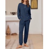 Ekouaer Womens Pajamas Set Knit Pjs Long Sleeve Lounge Set Soft Loungewear | Jogger Pants,Casual Lounge Sets,Comfy Pjs Long Sleeve Knit Ribbed Fall Winter Sleepwear with Pockets(Navy Blue)