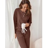 Ekouaer Womens Pajamas Set Knit Pjs Long Sleeve Lounge Set Soft Loungewear | Jogger Pants,Casual Lounge Sets,Comfy Pjs Long Sleeve Knit Ribbed Fall Winter Sleepwear with Pockets(Brown)