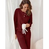Ekouaer Womens Pajamas Set Knit Pjs Long Sleeve Lounge Set Soft Loungewear | Jogger Pants,Casual Lounge Sets,Comfy Pjs Long Sleeve Knit Ribbed Fall Winter Sleepwear with Pockets(Wine Red)