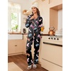 Ekouaer Womens Satin Silky Pajama Set Classic Pattern Button Down Pjs Set | Soft Fabric, Long Sleeve Notch Collar with Contrast Piping, Chest Pocket, Gifting Sleepwear(Black Boots 03)