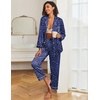 Ekouaer Womens Satin Silky Pajama Set Classic Pattern Button Down Pjs Set | Soft Fabric, Long Sleeve Notch Collar with Contrast Piping, Chest Pocket, Gifting Sleepwear(Blue Star Moon 03)