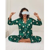 Ekouaer Womens Satin Silky Pajama Set Classic Pattern Button Down Pjs Set | Soft Fabric, Long Sleeve Notch Collar with Contrast Piping, Chest Pocket, Gifting Sleepwear(Green Teddy 03)