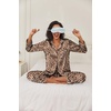 Ekouaer Womens Satin Silky Pajama Set Classic Pattern Button Down Pjs Set | Soft Fabric, Long Sleeve Notch Collar with Contrast Piping, Chest Pocket, Gifting Sleepwear(Brown Leopard 03)