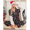 Ekouaer Womens Satin Silky Pajama Set Classic Pattern Button Down Pjs Set | Soft Fabric, Long Sleeve Notch Collar with Contrast Piping, Chest Pocket, Gifting Sleepwear(Black Christmas 03)